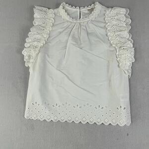Driftwood Top Women's Size XL White Ruffle Eyelet Shortsleeve Cottagecore